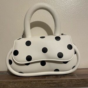 Melie Blanco top handle Polka Dot Handbag - White and Black whimsical coquette